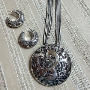 Brighton Silver Textured Earrings and Necklace Set